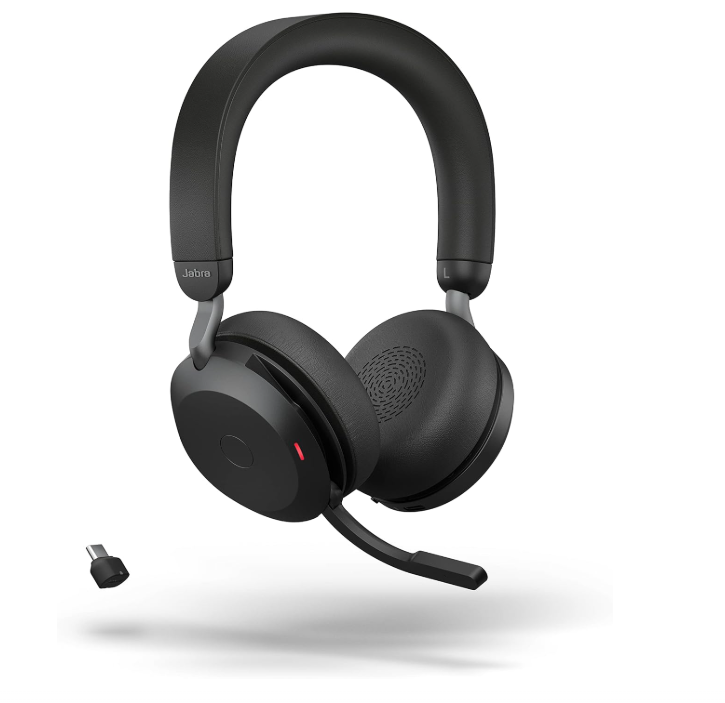 Jabra Evolve2 75 PC Wireless Headset with 8-Microphone Technology - Dual Foam Stereo Headphones with Adjustable Advanced Active Noise Cancelling, USB-C Bluetooth Adapter and UC Compatibility - Black